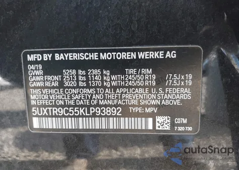 2019 BMW X3 xDrive30I из США, поврежденный, VIN 5UXTR9C55KLP93892